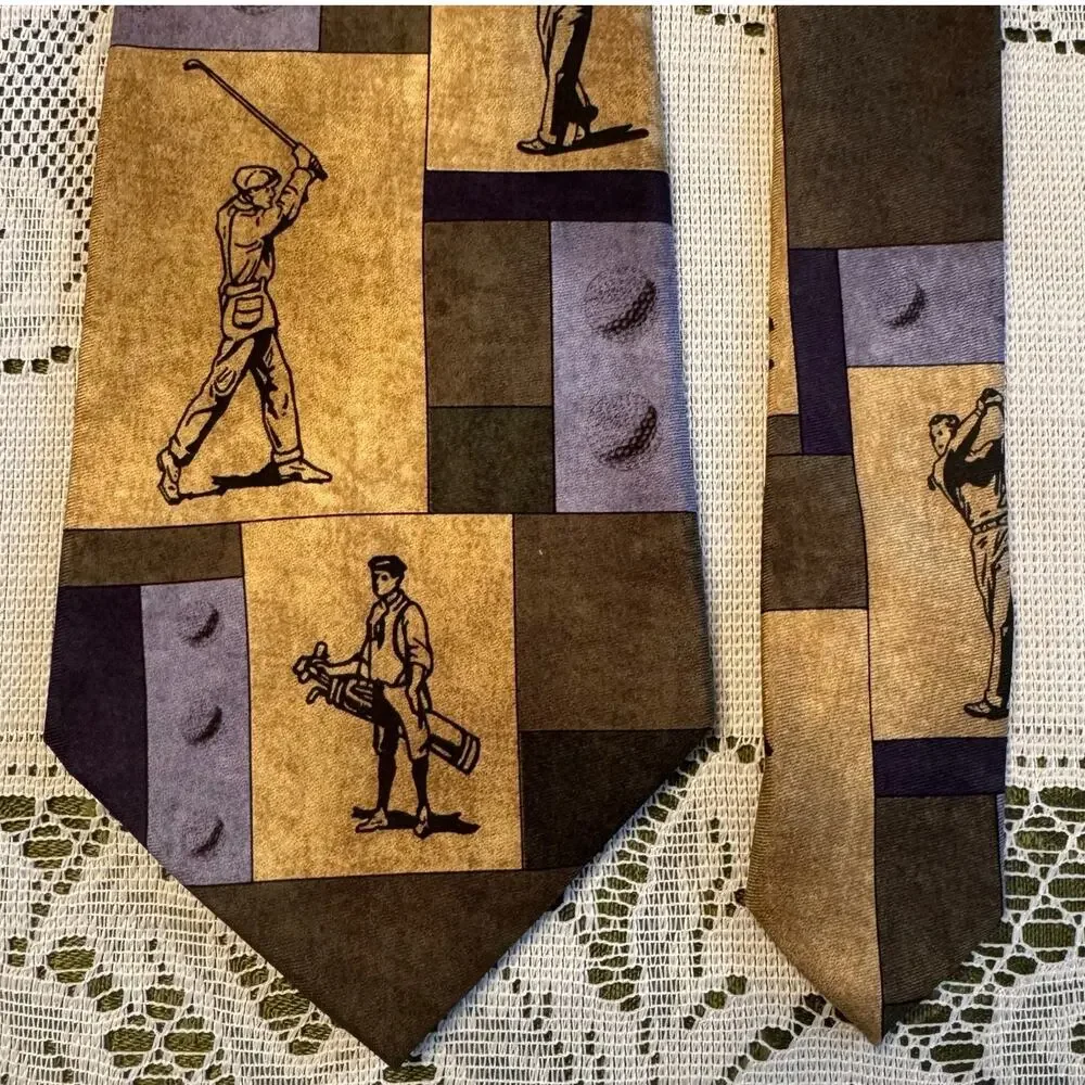 Men's Necktie Sport Golf Swing Golf Caddy Larson Brothers Ties 100% Silk 60